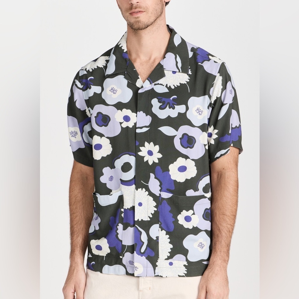 NN07 Hank Camp Floral Button Bold Retro Print EcoVero Viscose